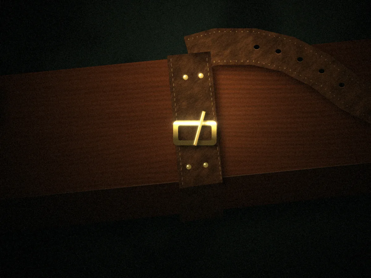 Death Row concept art: a close view of the electric chair’s timber arm rest, a stitched leather wrist strap lying open with its punched tail trailing away and its brass buckle unfastened